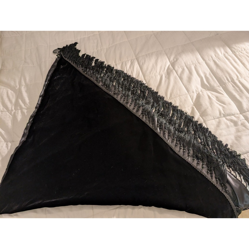 VALERIE STEVENS BLACK FRINGED TUBE BEADED 66" HUGE SCARF OBLONG NEW